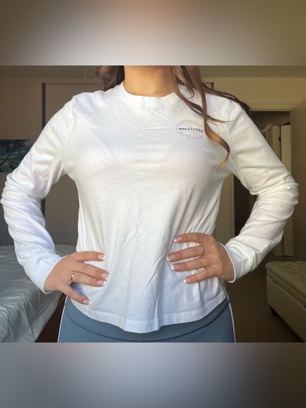 Hollister White Long Sleeve Crewneck Logo Tee